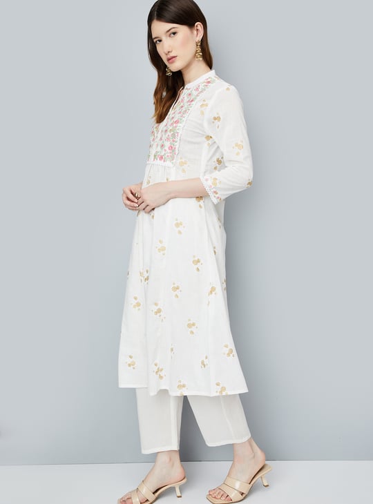 Women Foil Printed A-Line Kurta