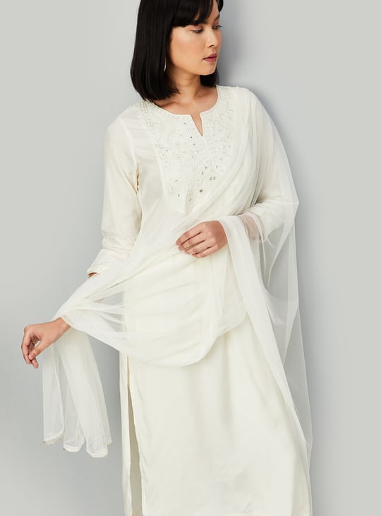 Women Embroidered Yoke Straight Kurta Set