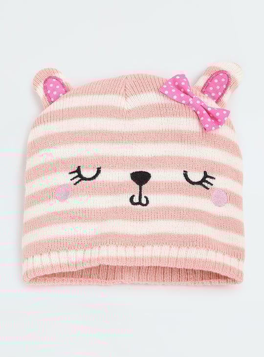 Girls Striped Beanie & Mitten Set