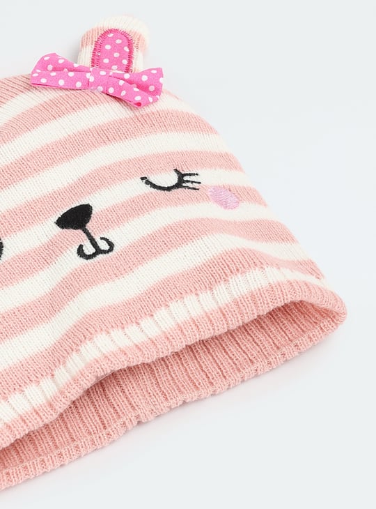 Girls Striped Beanie & Mitten Set