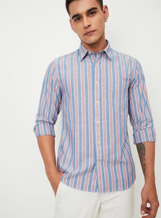 Men Slim Fit Striped Smart Casual Shirt
