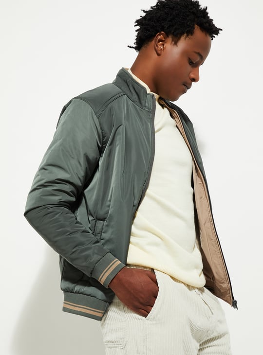 URB_N Men Reversible Mock Collar Jacket | Green | Reversible Jackets