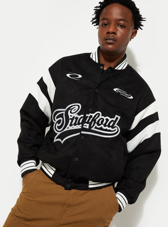 URB_N Men Printed Varsity Jacket | Black | Varsity Jackets