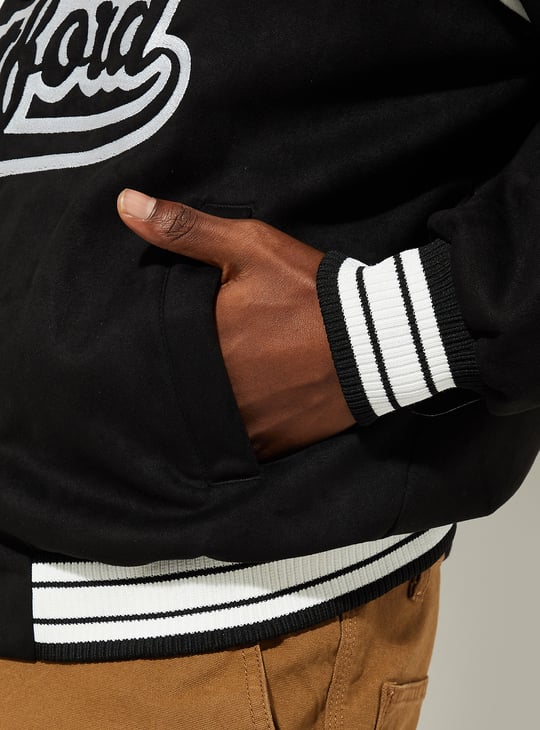 URB_N Men Printed Varsity Jacket | Black | Varsity Jackets