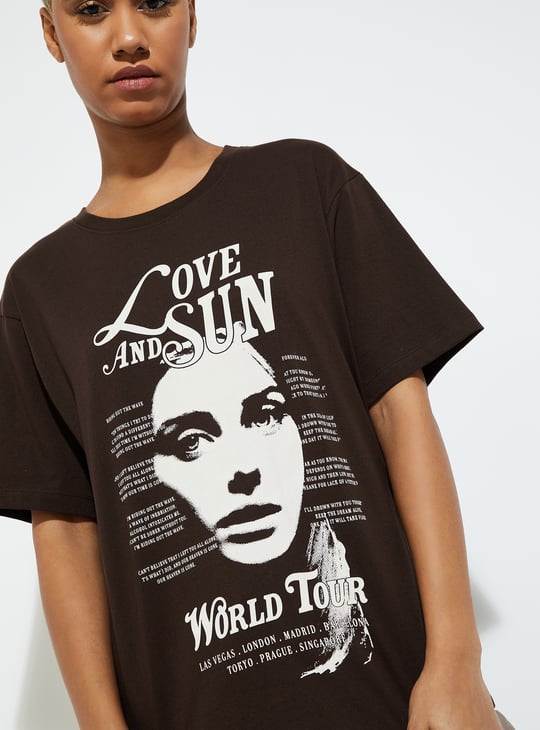 URB_N Women Love and Sun Printed Relaxed Fit T-shirt