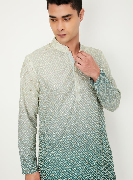 Men Embroidered Ombre Straight Kurta