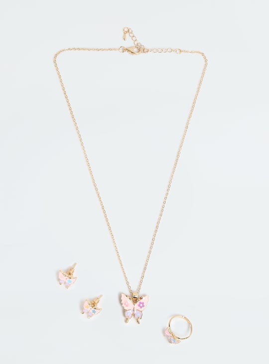 Girls Butterfly Necklace Set with Ring