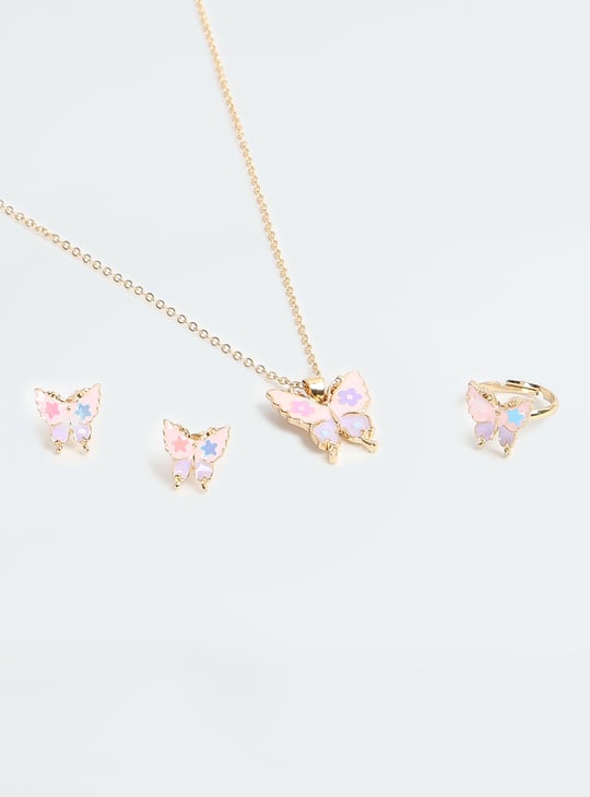 Girls Butterfly Necklace Set with Ring