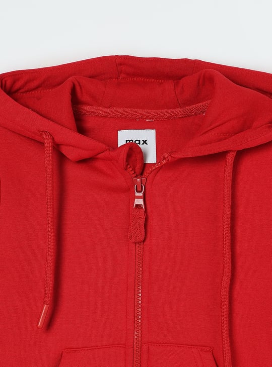 Boys Solid Hooded Sweatshirt Red Solid