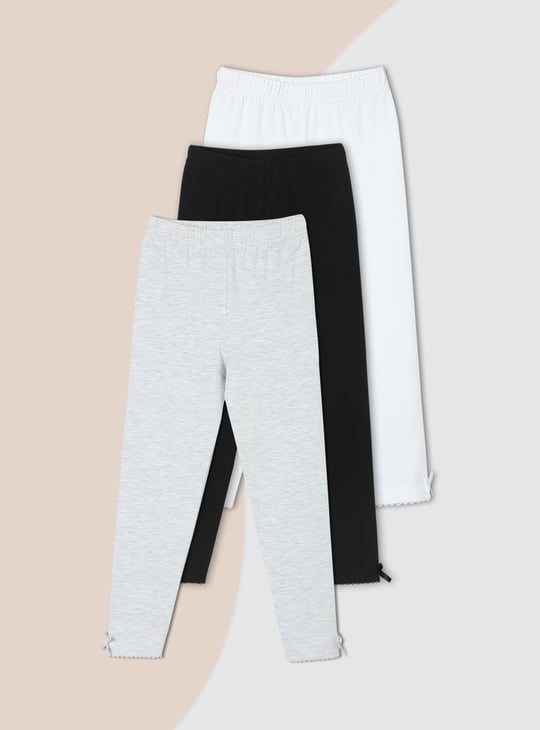 Girls Solid Full-Length Leggings - Pack of 3