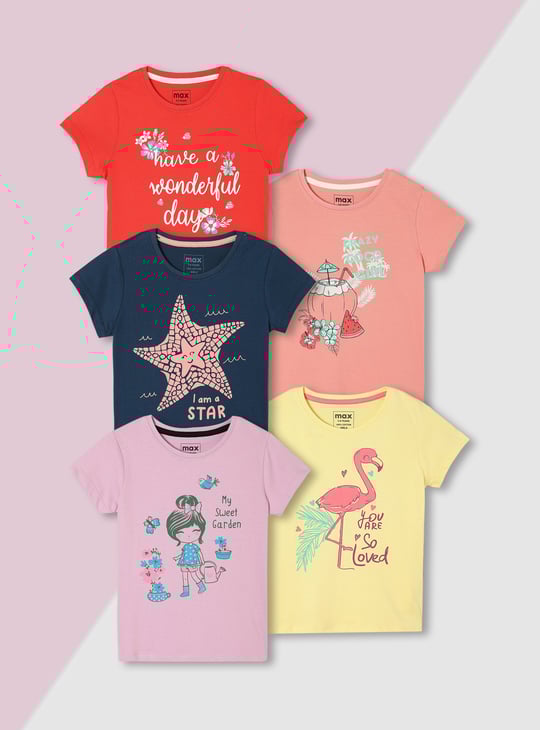 Girls Graphic Printed T-shirt - Pack of 5