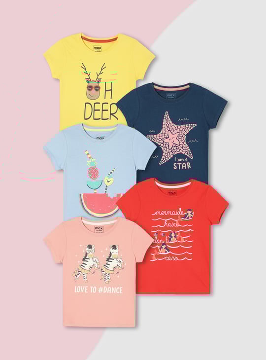 Girls Graphic Printed T-shirt - Pack of 5