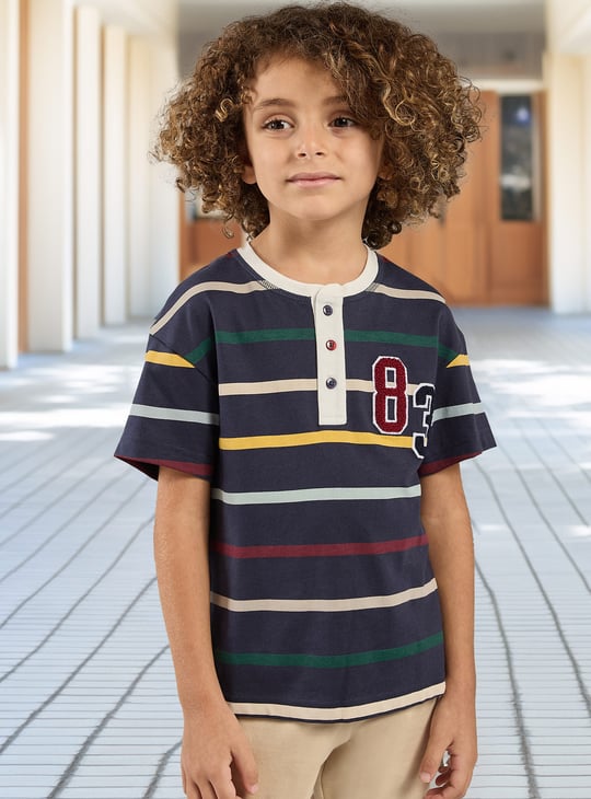 Boys Striped Henley Neck T-shirt