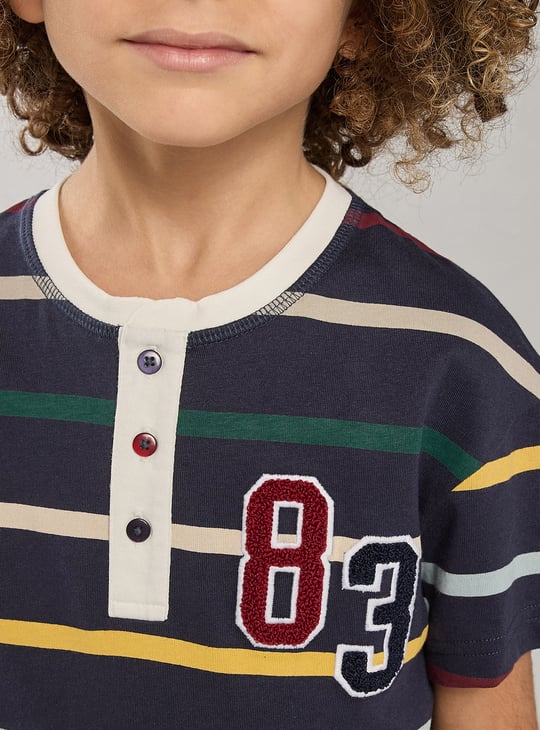 Boys Striped Henley Neck T-shirt