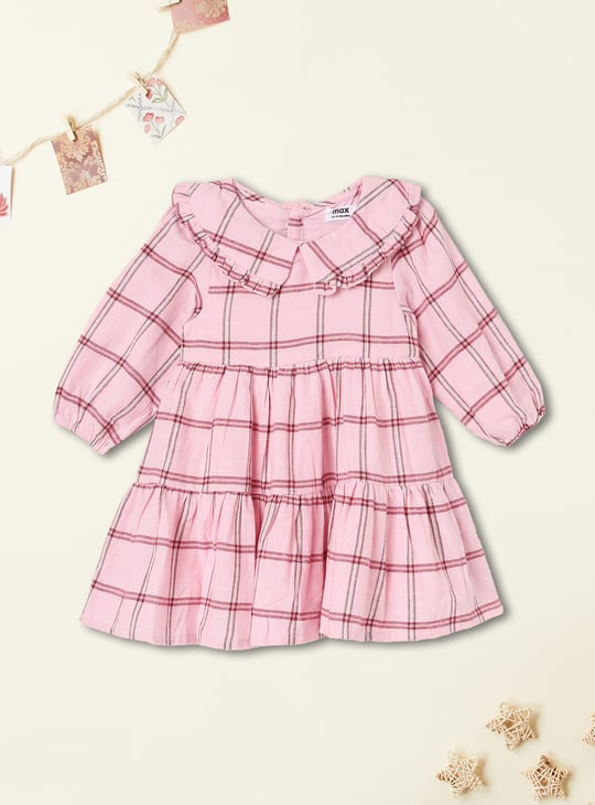 Girls Checked Tiered Dress