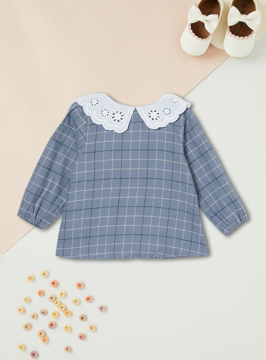 Girls Checked Peterpan Collar Top