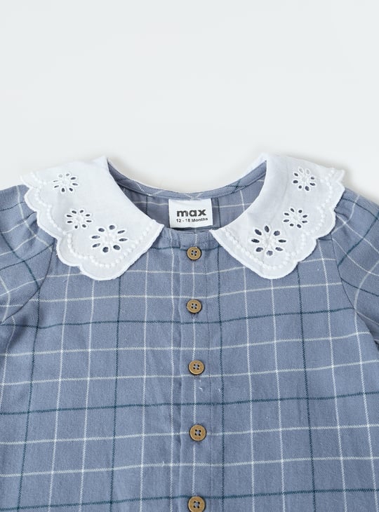 Girls Checked Peterpan Collar Top