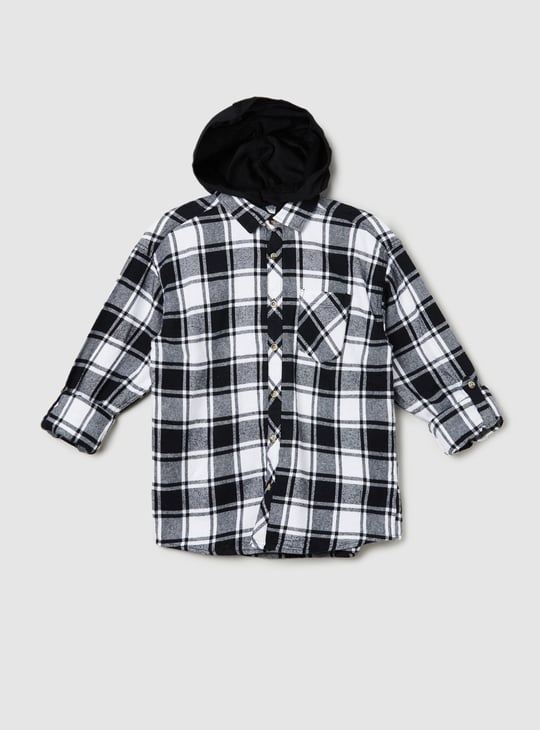 Boys Tartan Checked Hooded Shirt