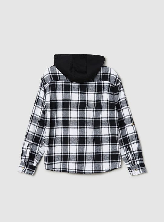 Boys Tartan Checked Hooded Shirt