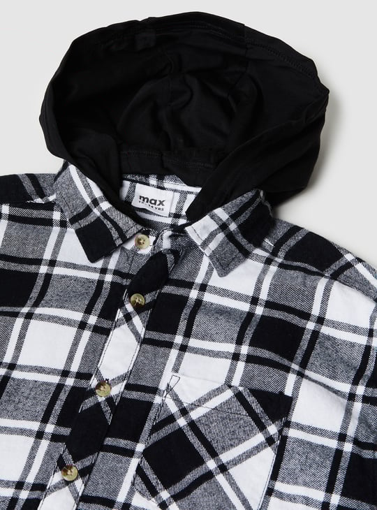 Boys Tartan Checked Hooded Shirt
