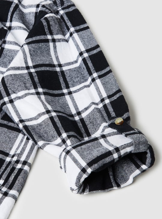 Boys Tartan Checked Hooded Shirt