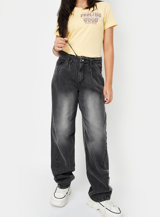 Girls Washed Barrel Fit Jeans