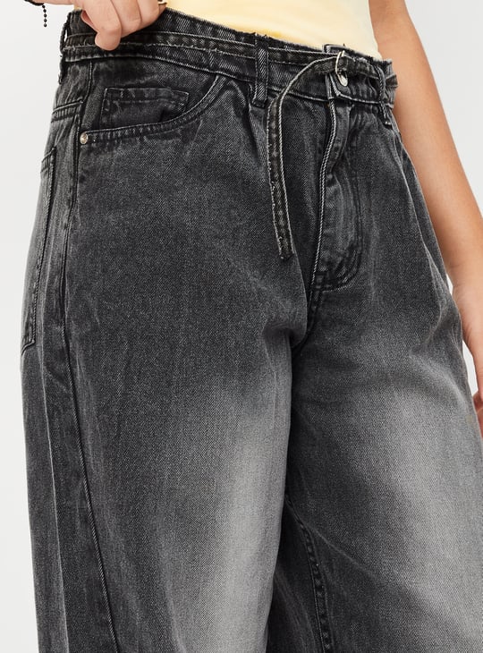 Girls Washed Barrel Fit Jeans | Black | Washed