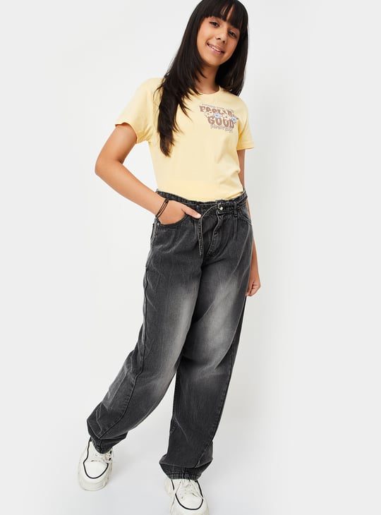 Girls Washed Barrel Fit Jeans