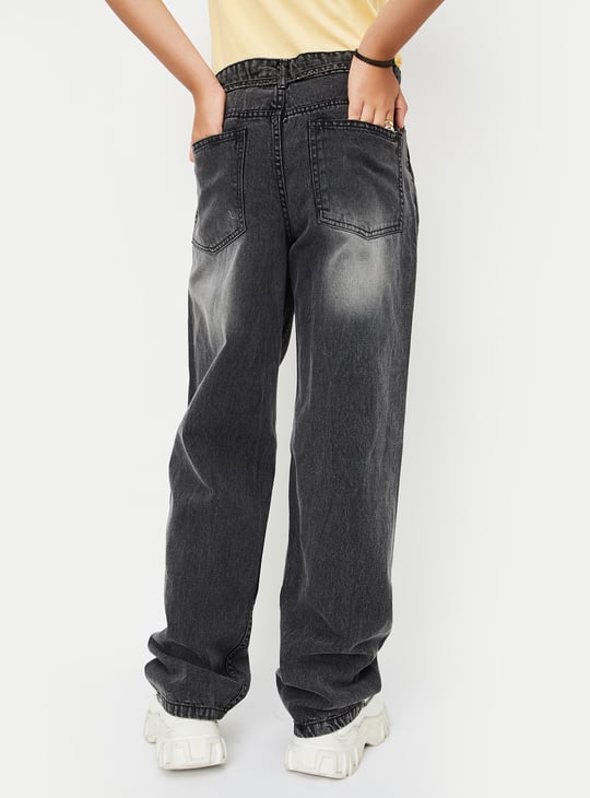 Girls Washed Barrel Fit Jeans