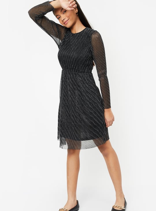 Girls Metallic Plisse Dress