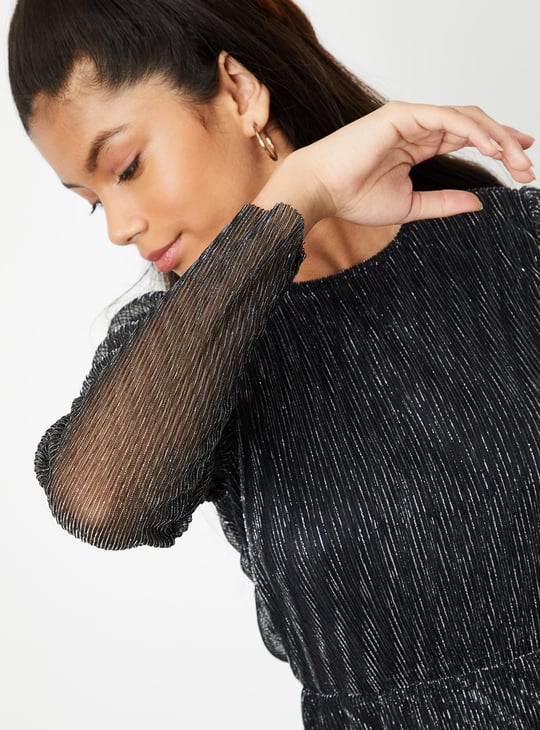 Girls Metallic Plisse Dress