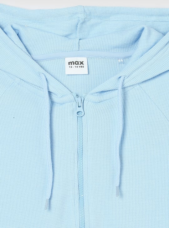 Girls Waffle Knit Hooded Sweatshirt