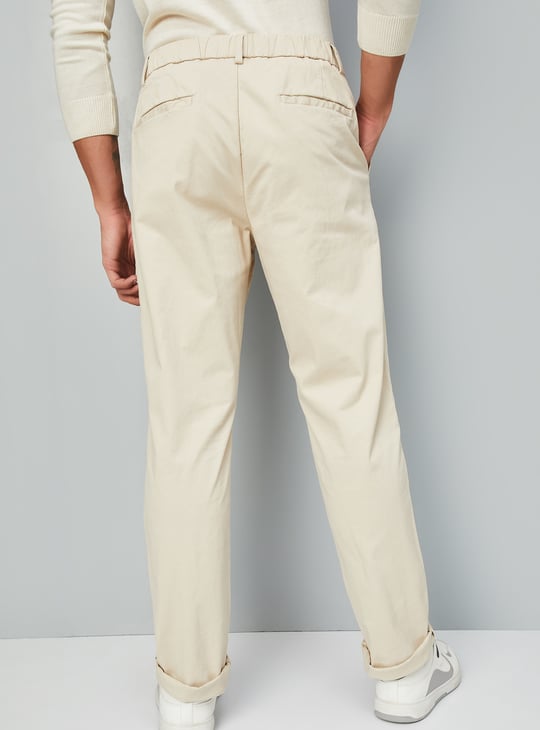 Men Straight Fit Solid Flexi Waist Chinos