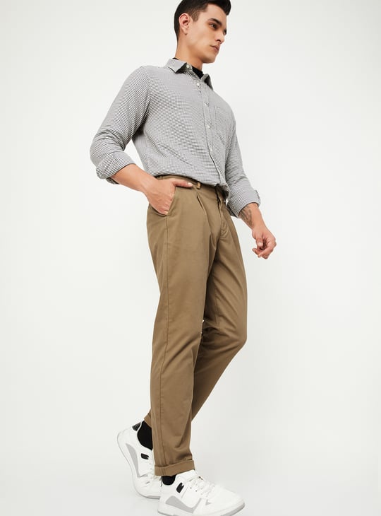 Men Straight Fit Solid Flexi Waist Chinos
