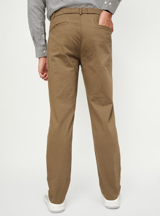 Men Straight Fit Solid Flexi Waist Chinos