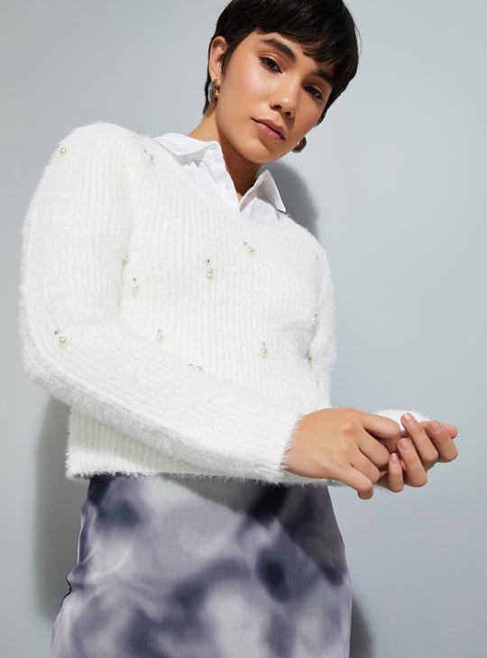 URB_N Women Pearl Embellished Sweater