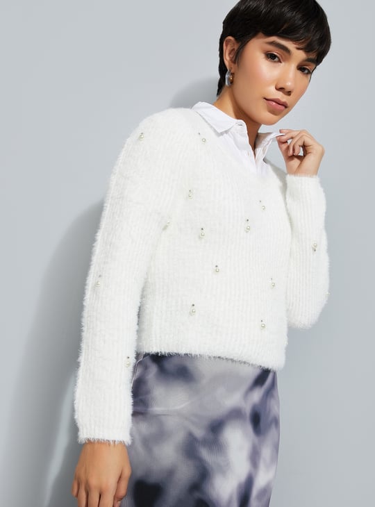 URB_N Women Pearl Embellished Sweater