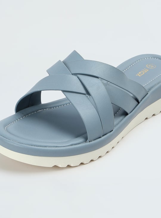 Women Solid Open-Toe Wedges Blue Solid