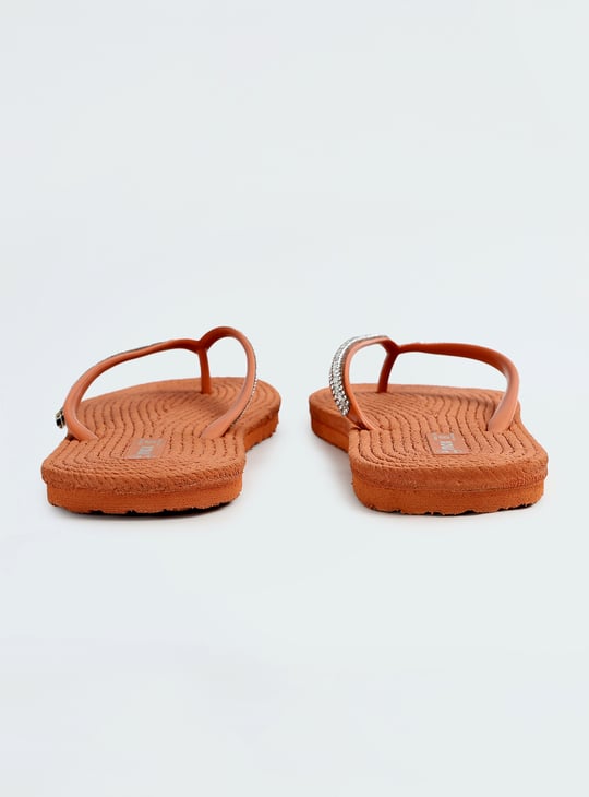 Women Embellished V-Strap Slippers