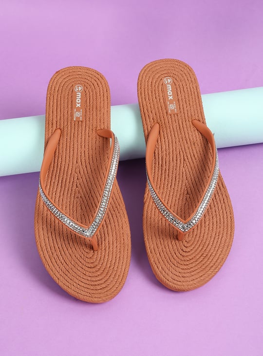 Women Embellished V-Strap Slippers