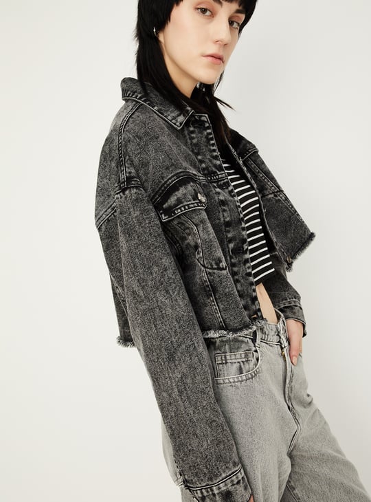 ALAYA F x URB_N Women Washed Denim Jacket Grey Denim