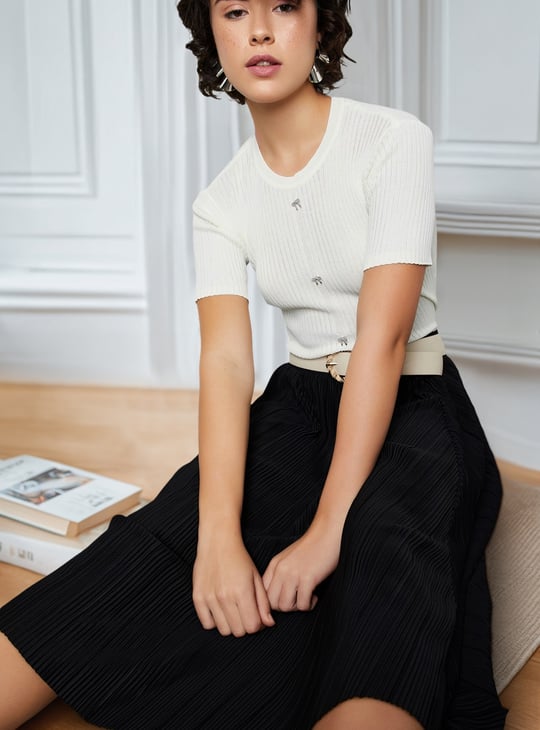 Women Ribbed Top with Bow Details