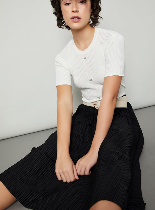 Women Ribbed Top with Bow Details