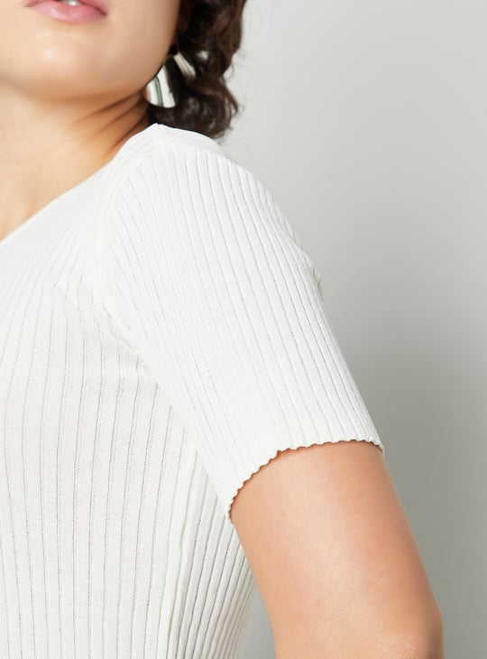 Women Ribbed Top with Bow Details