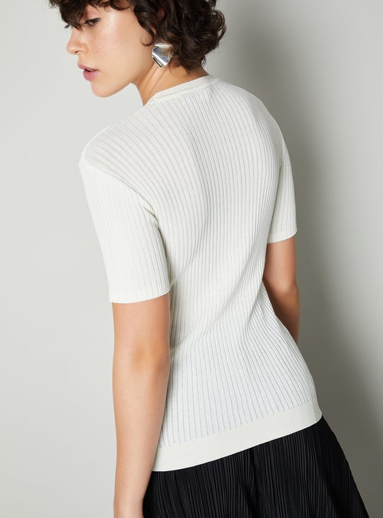 Women Ribbed Top with Bow Details