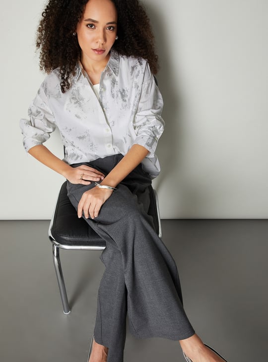 Women Foil Print Oversized Shirt Printed