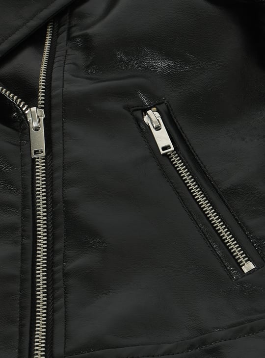 Girls Solid Biker Jacket