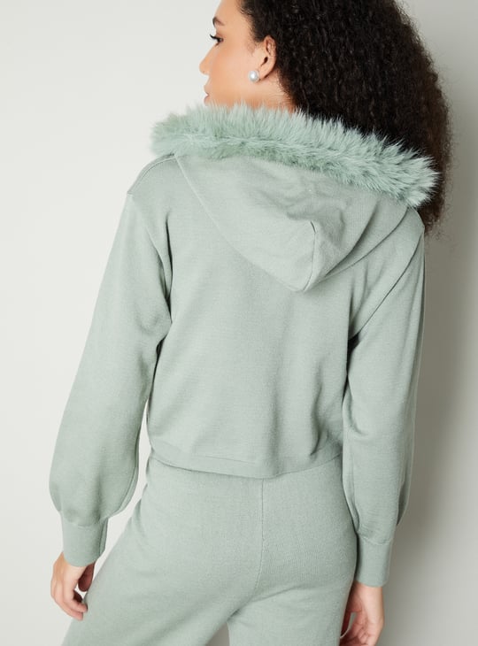 Women Fur Trim Hooded Sweater