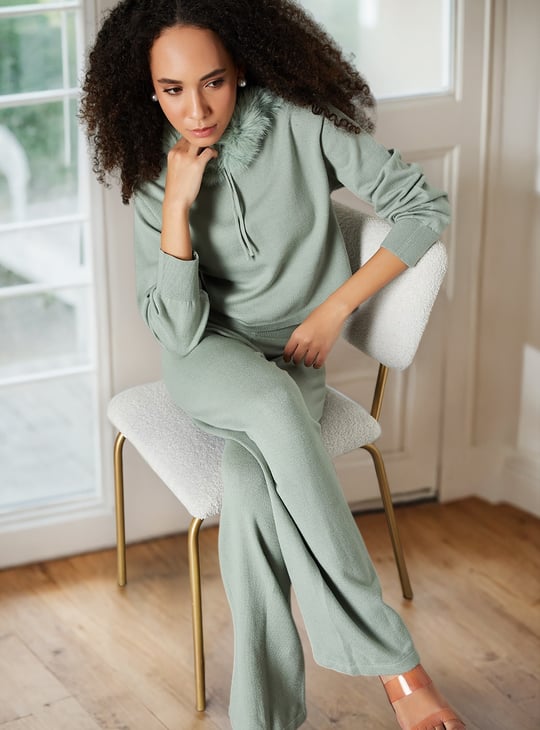 Women Fur Trim Hooded Sweater