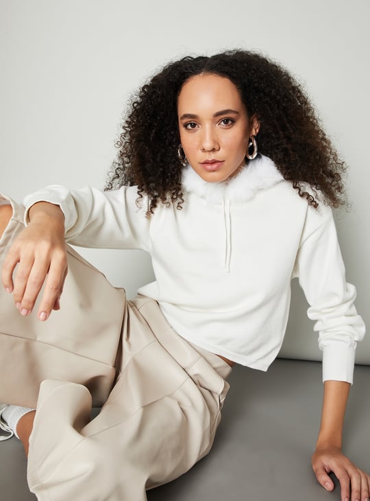 Women Fur Trim Hooded Sweater